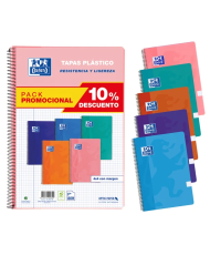 Oxford, Cuadernos A4 (Folio), Cuadrícula 4x4 Tapa Plástico, 80 Hojas. Pack 5 Libretas, Colores Surtidos Tendencia