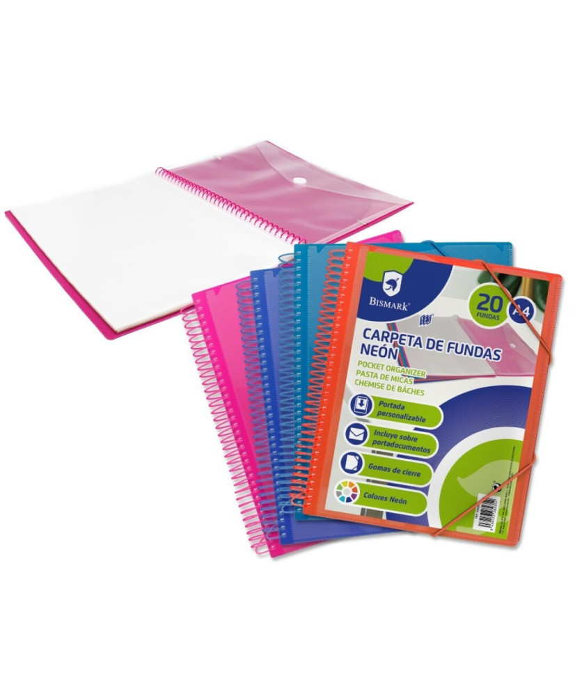 Carpeta espiral 20 fundas a4 neon bismark ( 1 UDS)
