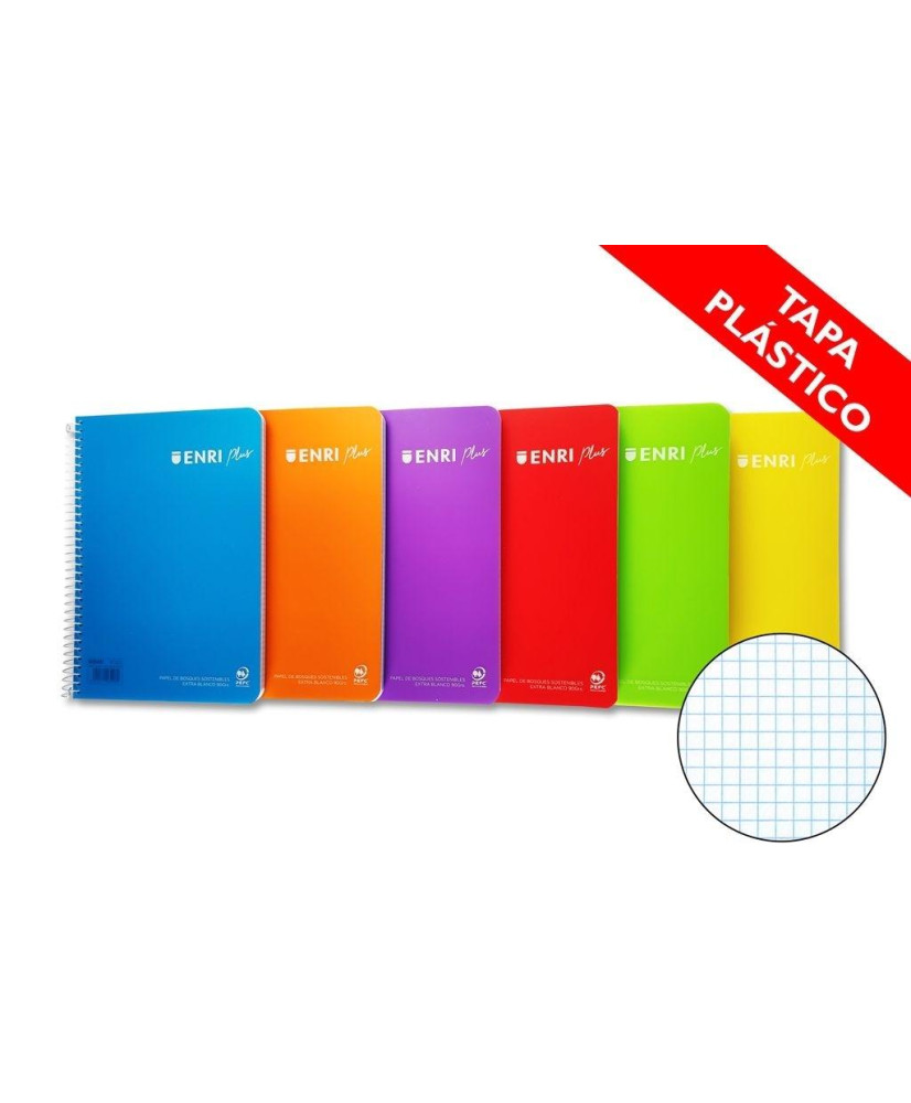 Cuaderno Espiral 4X4 mm Fº 80 Hj 90 Gr Enri Tapa Plastico Colores Surtidos( 1 uds)