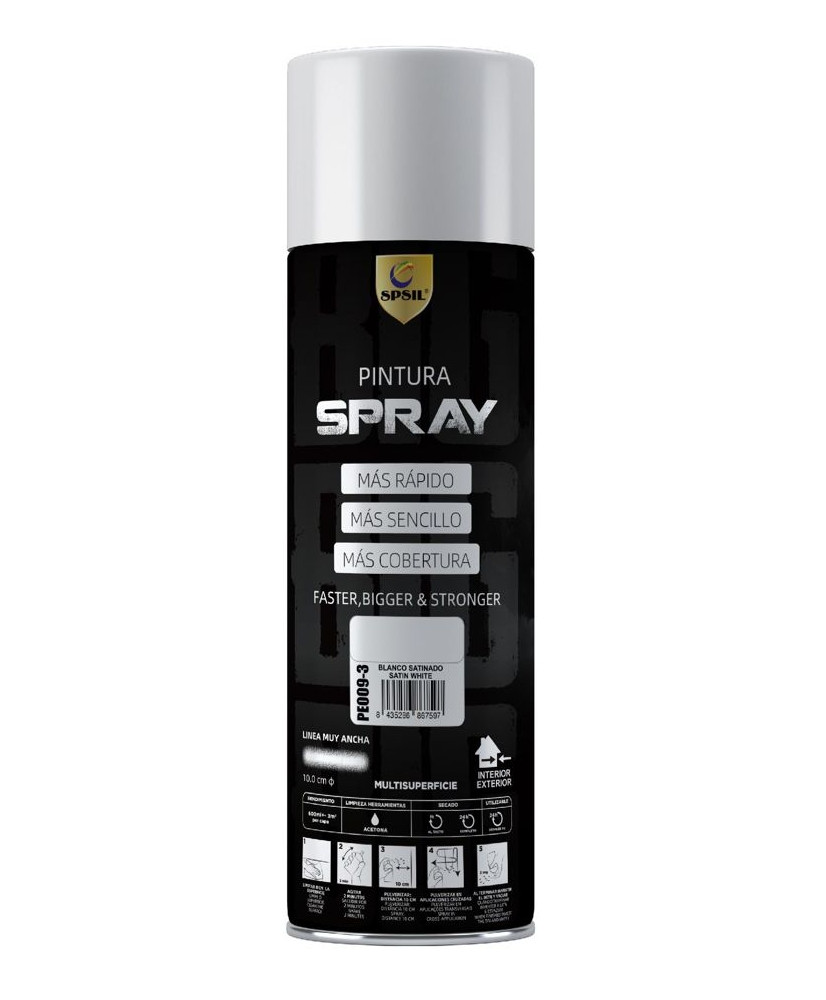 Pintura Spray 600ml -(Color BLANCO SATINADO ) Adecuado Metal Madera Y Plástico - (Paquete De 1)