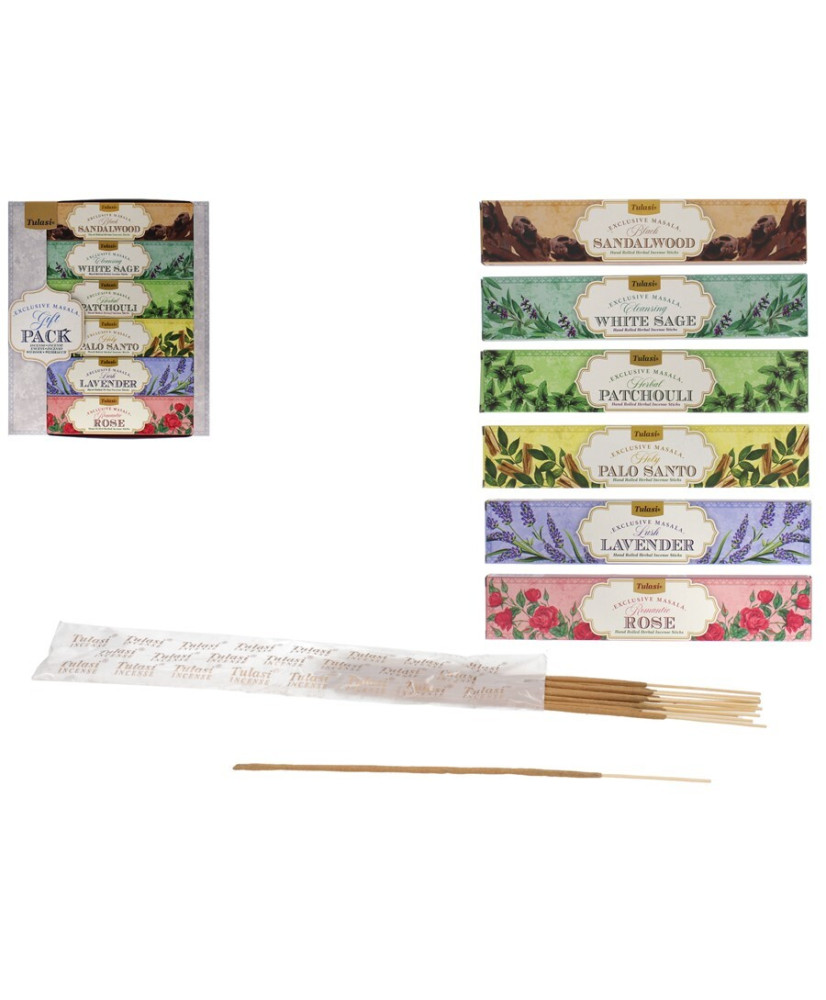 Pack de 6 Inciensos Sandalo-Salvia-Pachuli-Palo santo-Lavanda-Rosas