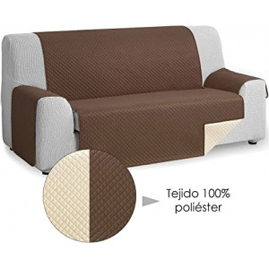 Funda Cubre Sofá Reversible,Dispone Todas Medidas , Protector para Sofás Acolchado Fabricado en España. ( 3PLAZAS 165CM, Choco)
