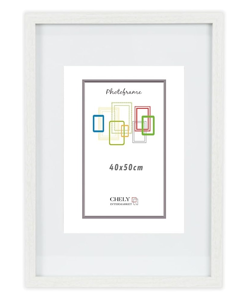 CHELY INTERMARKET Marco con paspartu 40x50cm (Int 30x40cm) Blanco MOD 351 cuadro ideal para fotos