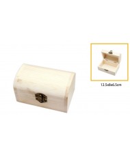 Caja con forma de baúl, madera natural, cierre metálico,12.5 x 8 x 6.5 cm