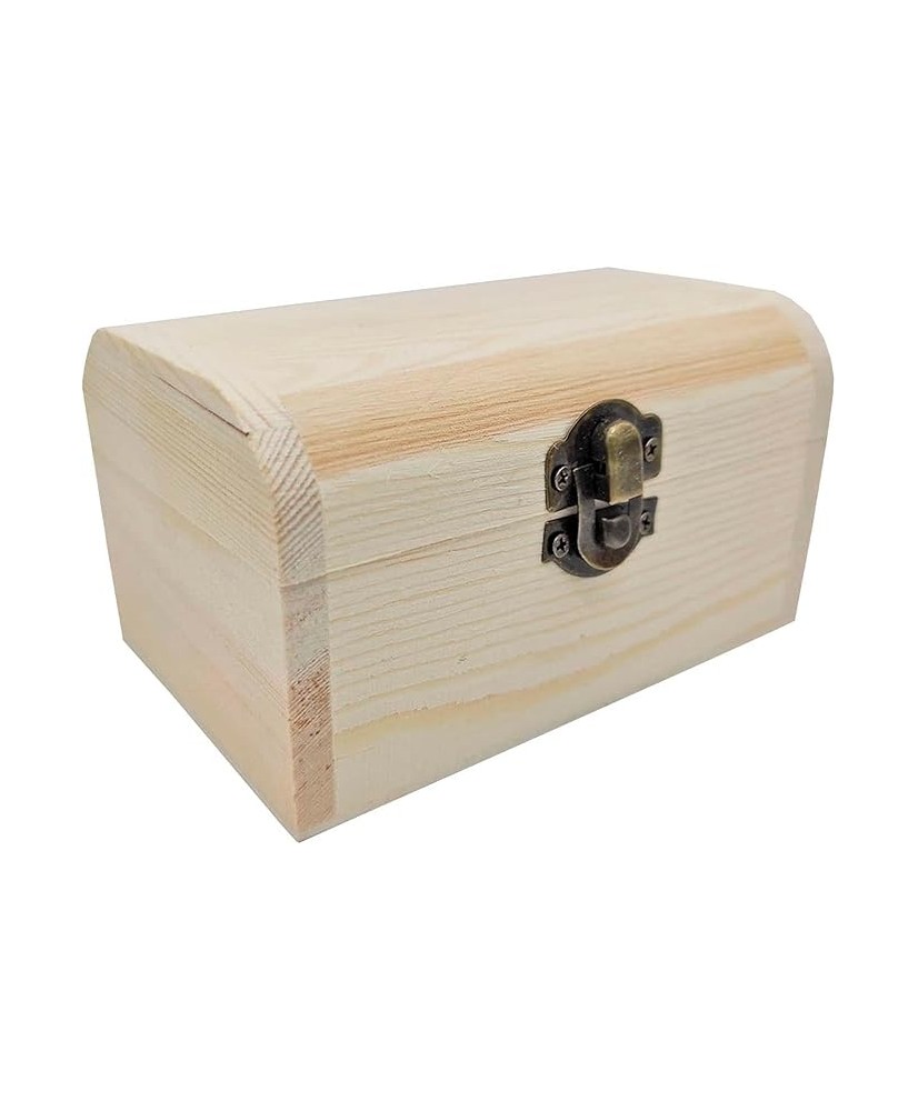 Caja con forma de baúl, madera natural, cierre metálico,12.5 x 8 x 6.5 cm