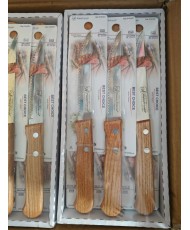 Cuchillos de mesa con mango de madera natural, Cuchillo de Carne Acero Inoxidable - Hoja de Sierra