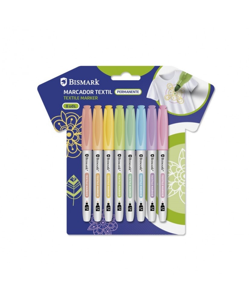 Rotulador permanente textil 8u. colores pastel Punta 2.6mm