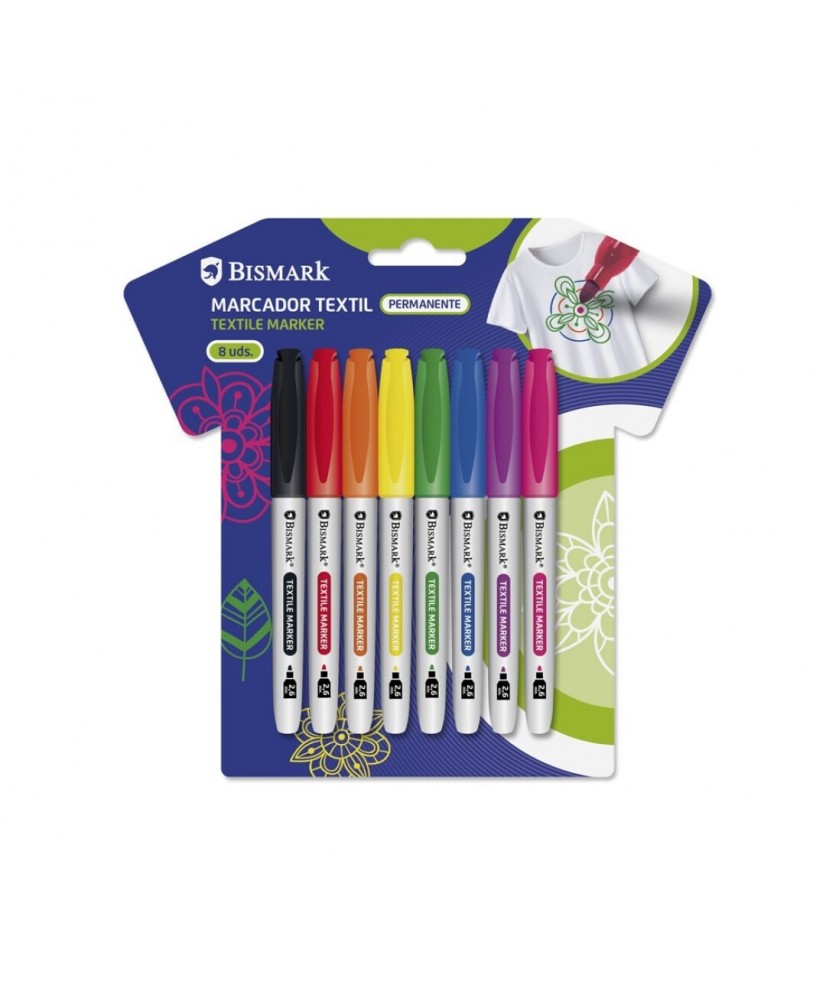 Rotulador textil permanente 8 colores vivos surtidos set Punta 2.6mm