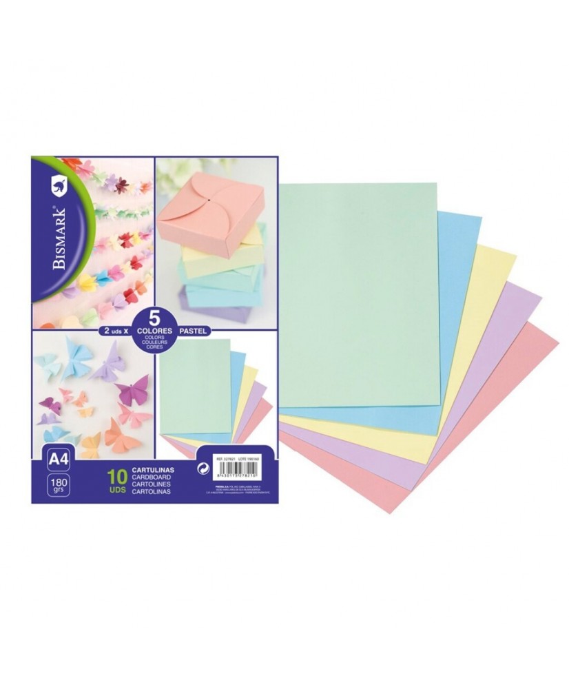 Bismark Pack de 10 Cartulinas 180 g m² - Tamaño A4 - Colores Pastel Surtidos