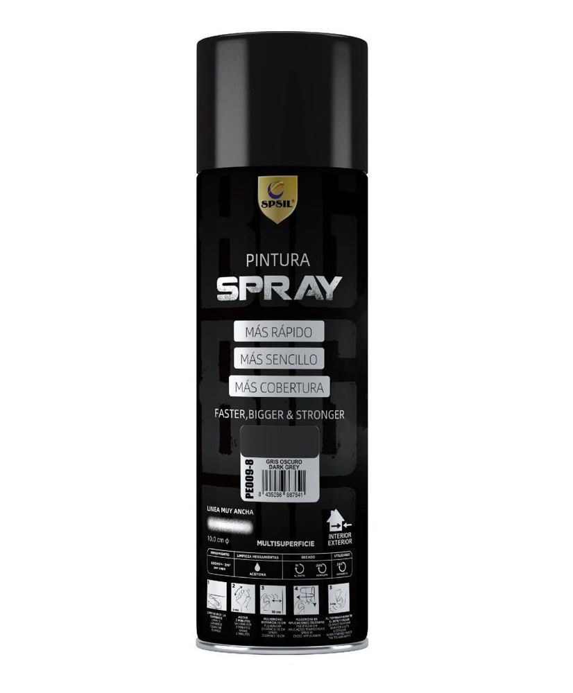 Pintura Spray 600ml -(Color GRIS OSCURO ) Adecuado Metal Madera y Plástico - (Paquete de 1)