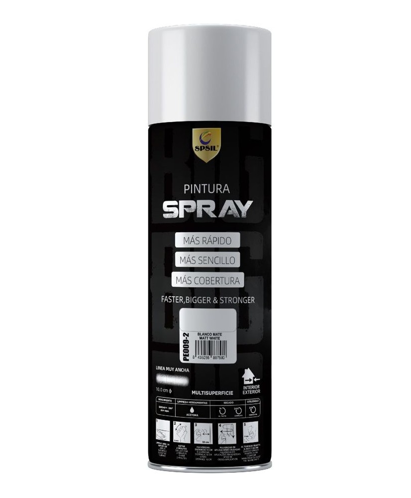 Pintura Spray 600ml Adecuado Metal Madera y Plástico - Color BLANCO Mate (Paquete de 1)