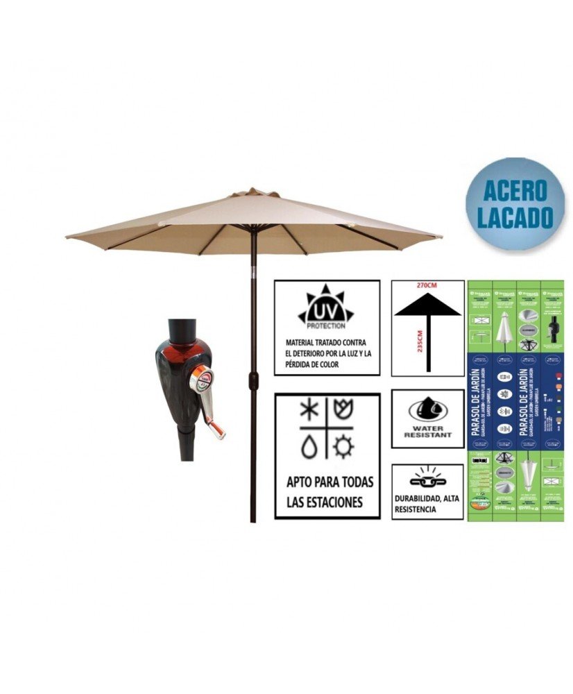 Sombrilla Parasol Reclinable para Jardín Patio Terraza Playa Piscina con Manivela Protector UV Φ2.7x2.35m