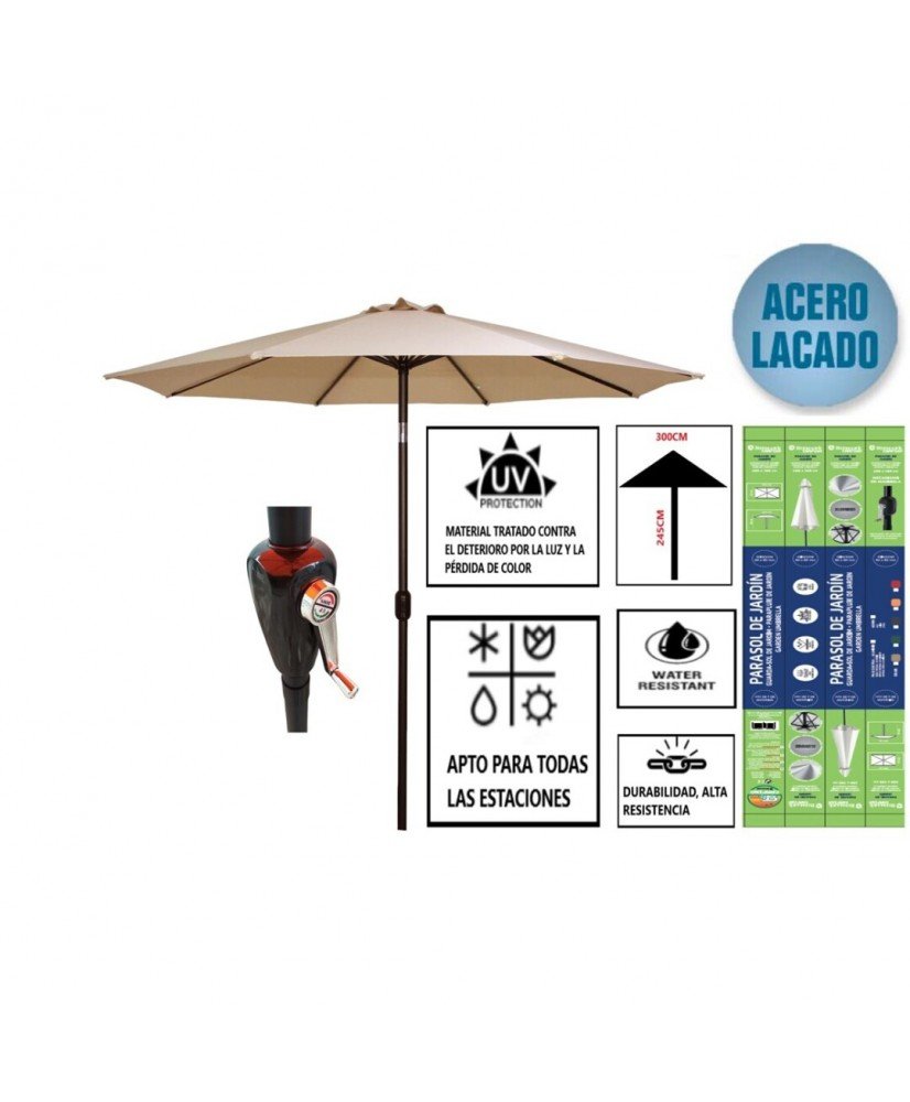 Sombrilla Parasol Reclinable para Jardín Patio Terraza Playa Piscina con Manivela Protector UV Φ300x240Cm
