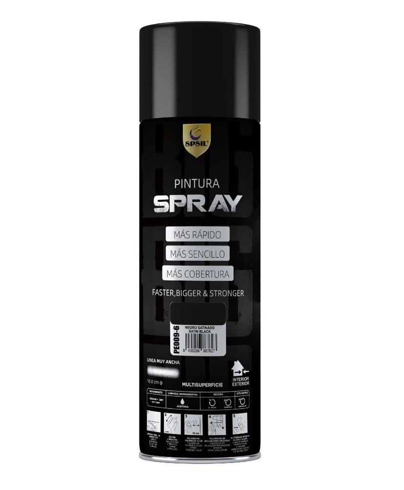 Pintura Spray 600ml -(Color Negro Satinado) Adecuado Metal Madera y Plástico - (Paquete de 1)