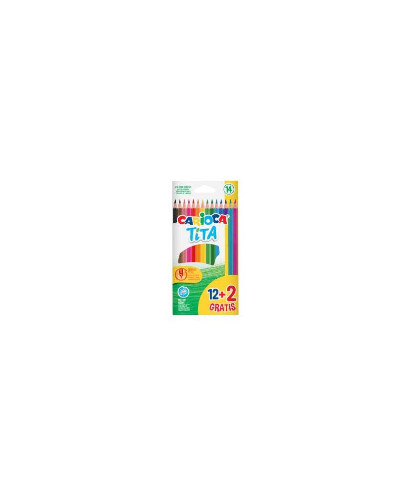 Lapices de colores carioca tita hexagonal 12 unidades colores surtidos + 2 gratis