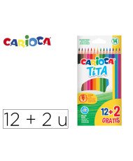Lapices de colores carioca tita hexagonal 12 unidades colores surtidos + 2 gratis