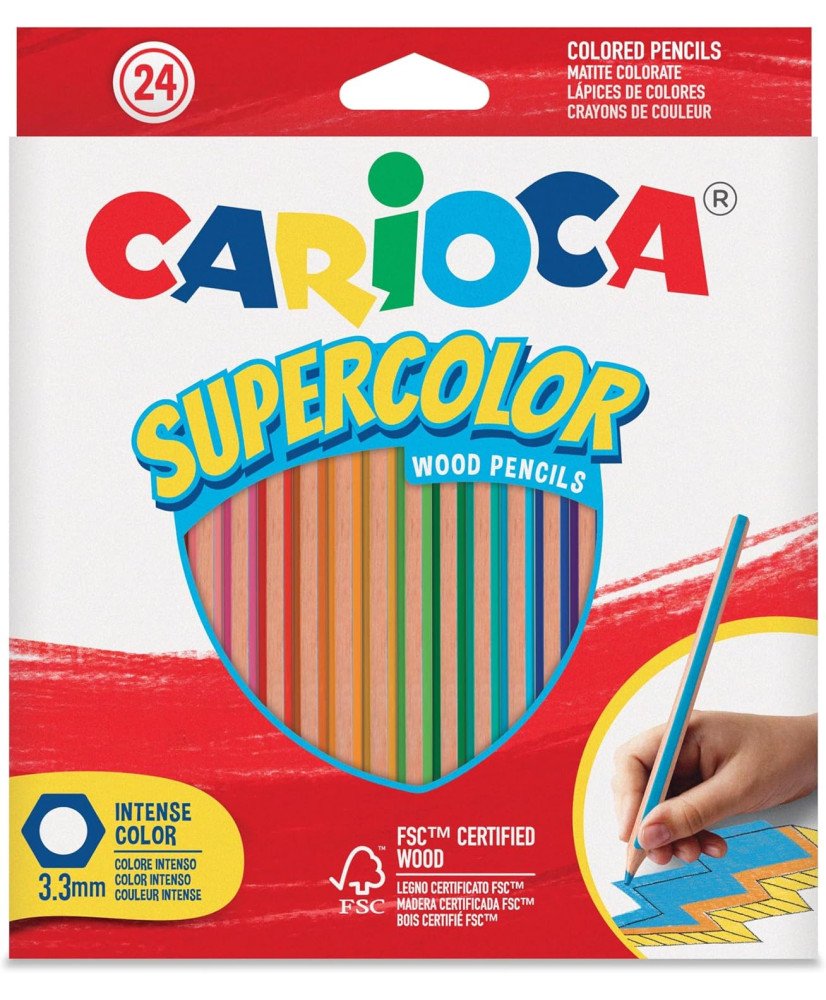 Carioca Lápices de Colores SUPERCOLOR | Caja de 24 Lápices de Madera | Punta de Ø 3,3 mm | 24 piezas