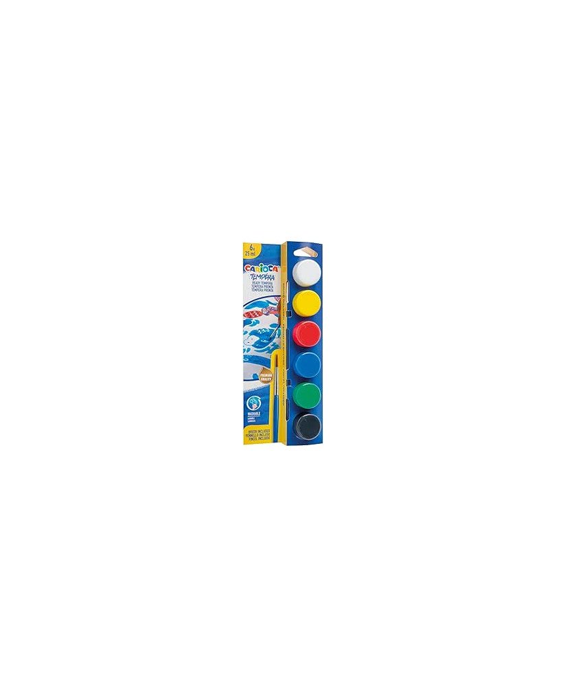 CARIOCA TEMPERA - Cepillo de pintura al agua (6 x 25 ml, 6 colores, 6 colores)