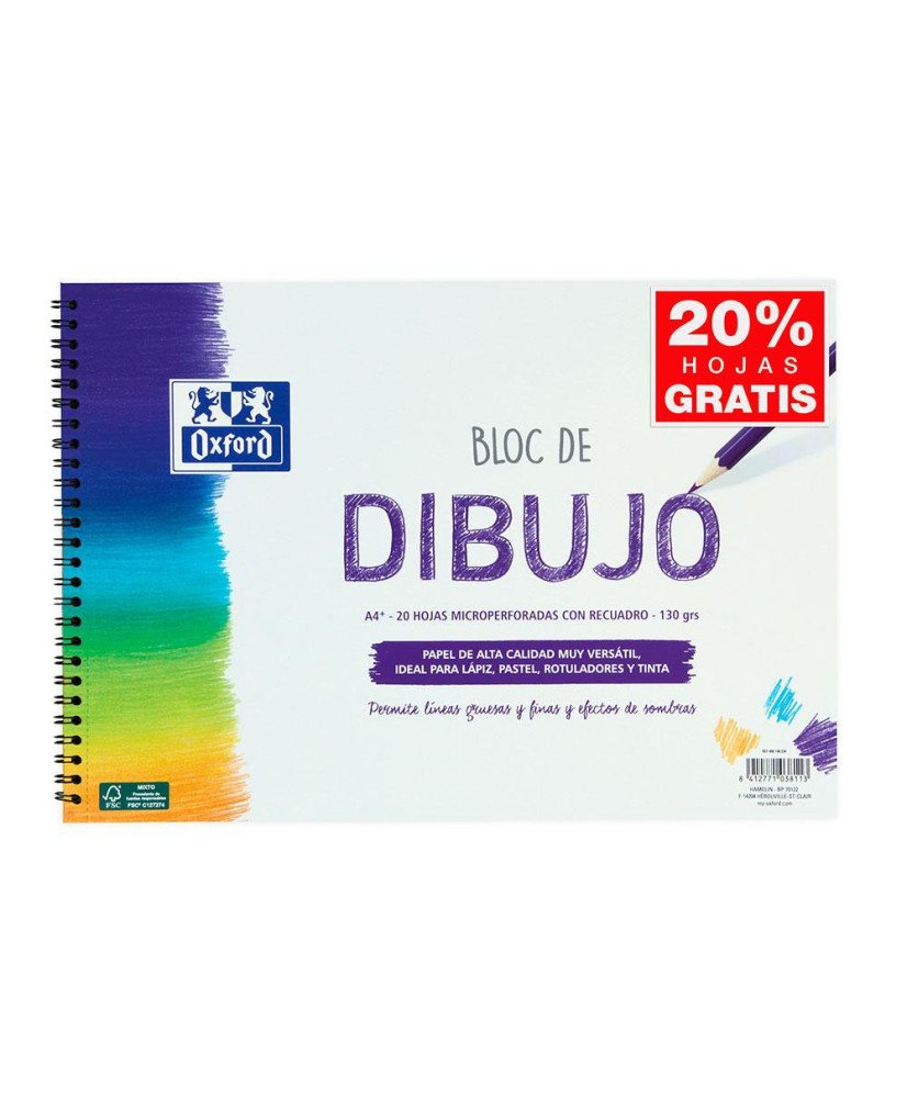 Bloc de dibujo A4 plus con recuadro 20 hojas 130gr. Oxford