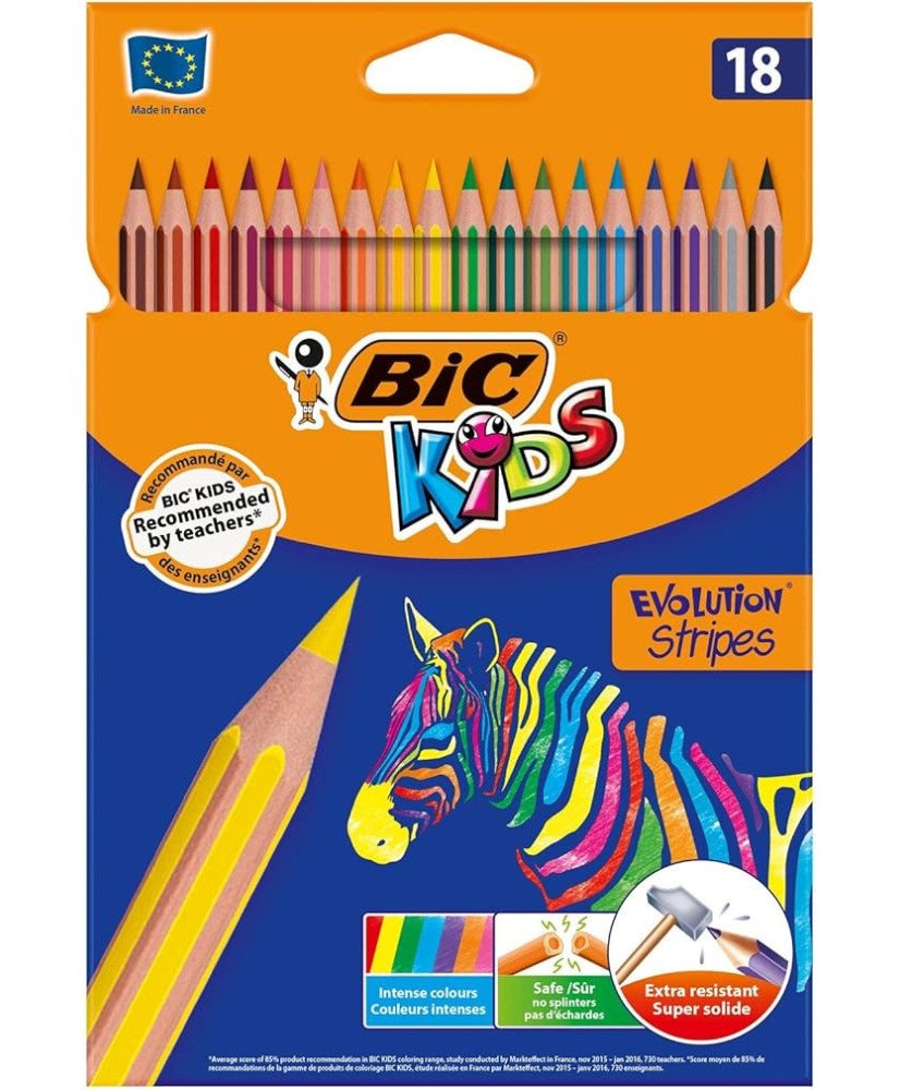 Pack 18 lápices de colores para niños para colorear kids evolution stripes BIC
