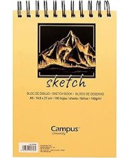 Campus University - Bloc de Dibujo Sketch A5 Cuaderno de Bocetos con Espiral 100 Hojas 100 gramos