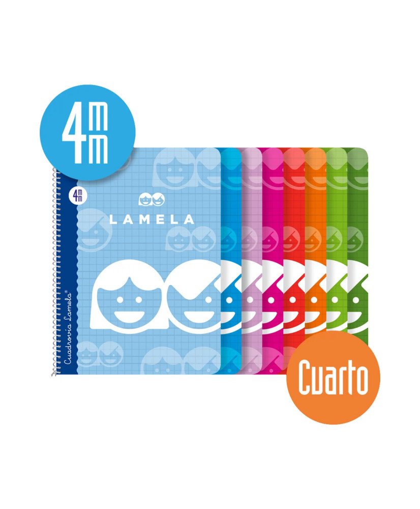 LAMELA-Libreta espiral tamaño cuarto,40 hojas, cuadrovía de 4mm, LAMELA
