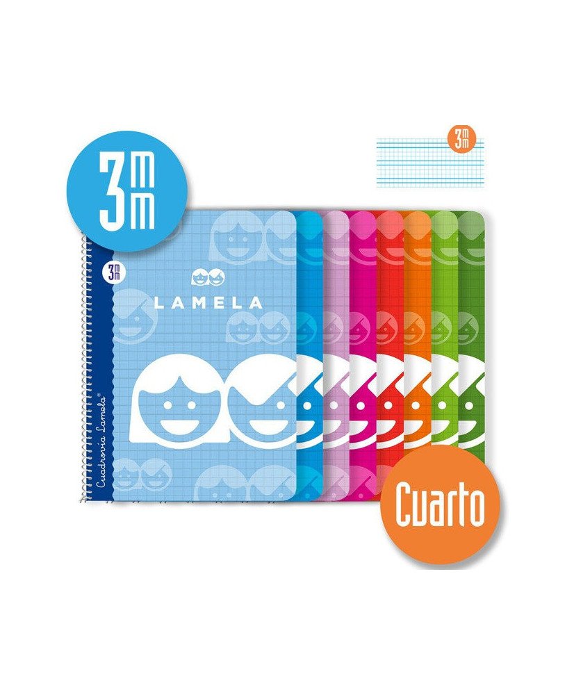LAMELA-Libreta espiral tamaño cuarto,40 hojas, cuadrovía de 3 mm, LAMELA