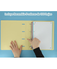 Oxford, Archivador 4 anillas plástico polyfoam con recambio y goma Oxford Live & Go, A4+ con recambio 100 Hojas, 5 bandas