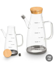 Vivalto Aceitera de Vidrio Borosilicato Transparente para Aceite con Tapa de Bambú y Sello de Silicona, 750 ml, 17x21x10 cm