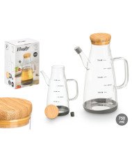 Vivalto Aceitera de Vidrio Borosilicato Transparente para Aceite con Tapa de Bambú y Sello de Silicona, 750 ml, 17x21x10 cm