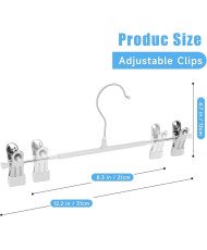 12 Perchas de Metal para Pantalones, Calcetines, Faldas, 30 cm, con 2 Clips Antideslizantes