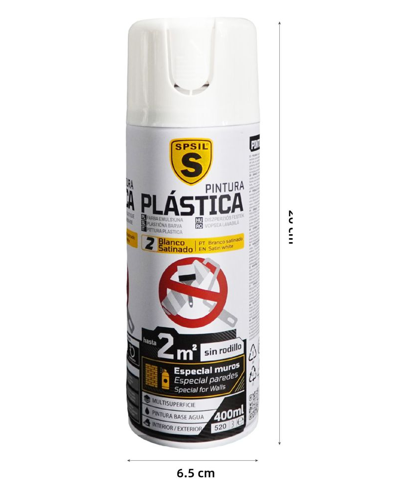 Pintura spray plastica Blanco Satinado-PE025-2 sin rodillo