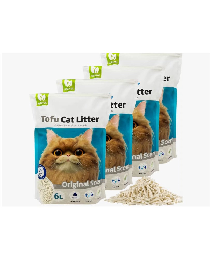 Arena Aglomerante para Gatos Arena de Tofu para Gatos sin Polvo 6L（Pack 4 uds）