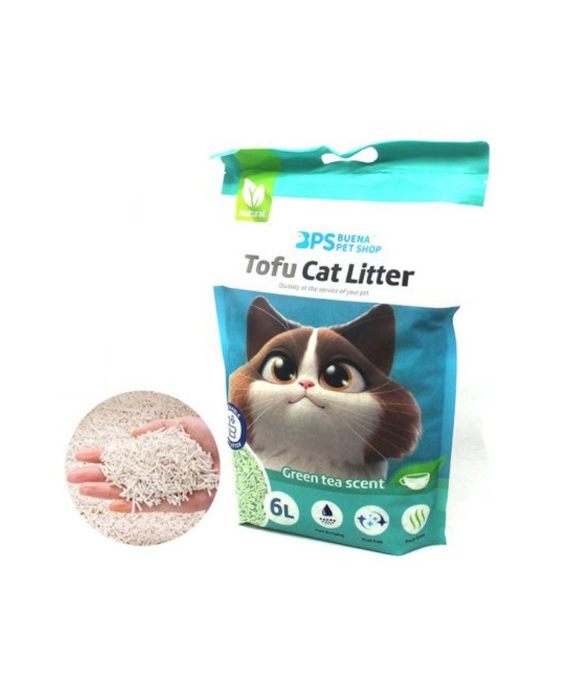 Arena Aglomerante para Gatos Arena de Tofu para Gatos sin Polvo 6 L  Vegetal Té Verde 6L