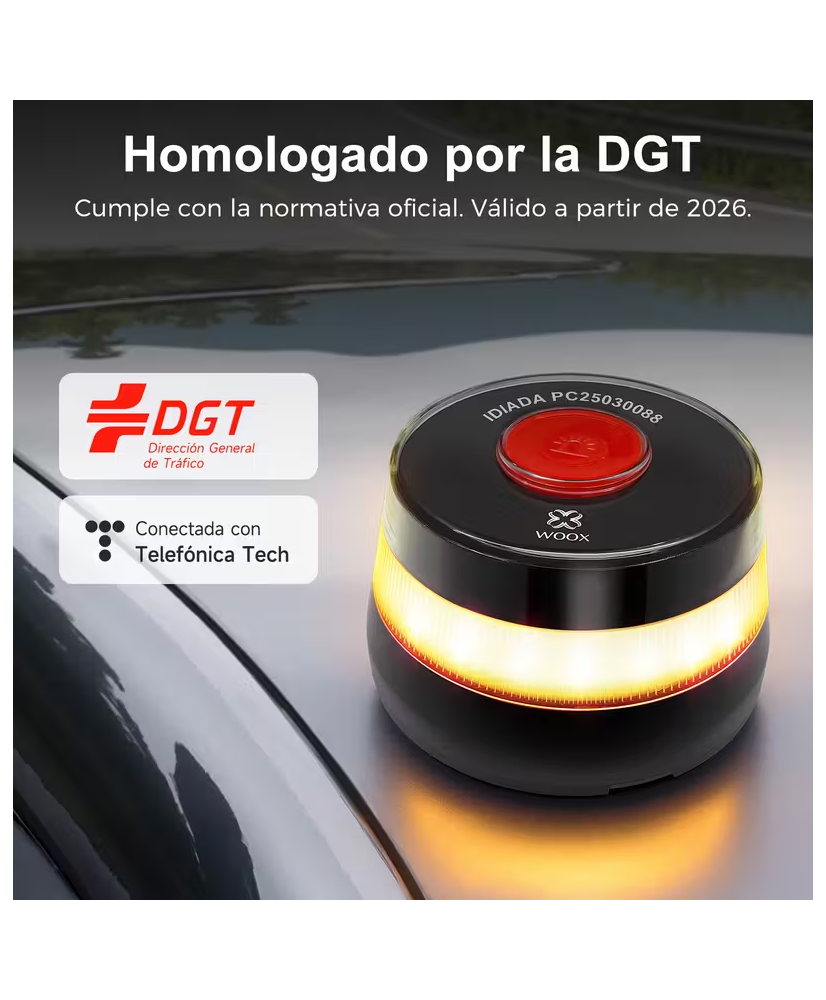 WOOX Baliza V16 Homologada DGT con Geolocalización, Luz de Emergencia Coche Homologado