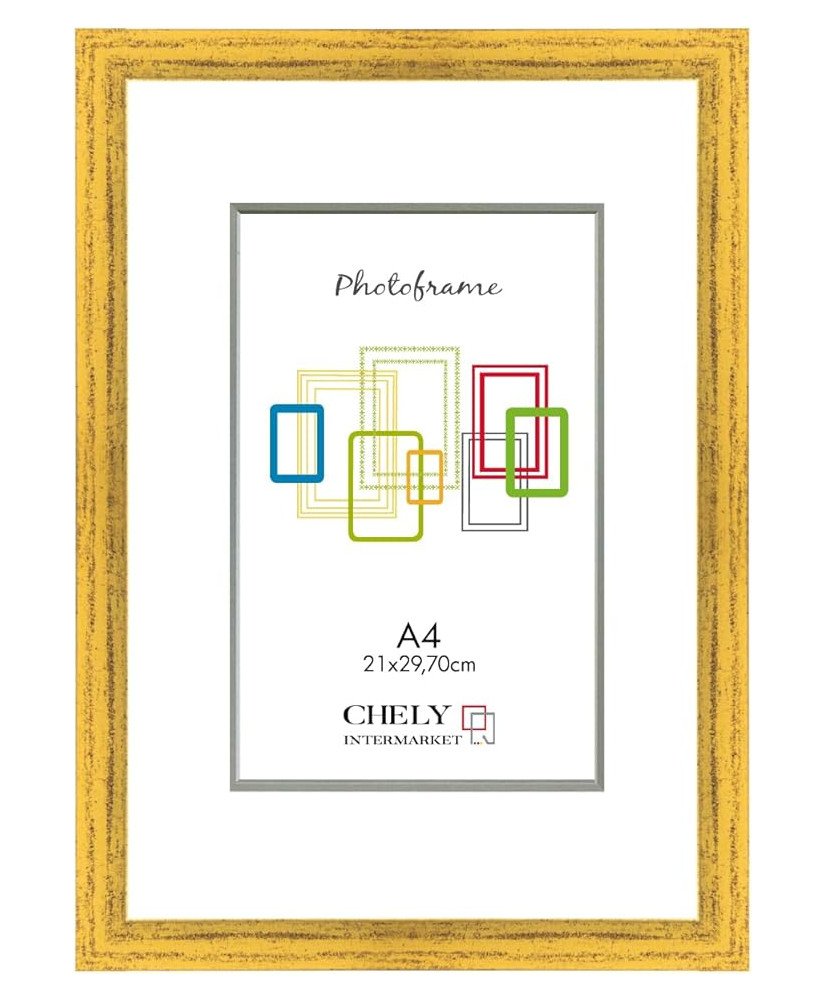 Marco de Fotos MOD-254 Hecho de Madera, (Dorado, A4)