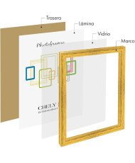 Marco de Fotos MOD-254 Hecho de Madera, (Dorado, A4)