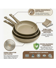 Sartenes Antiadherentes Premium Color Arena |  20,24,28 cm, Inducción y Vitro