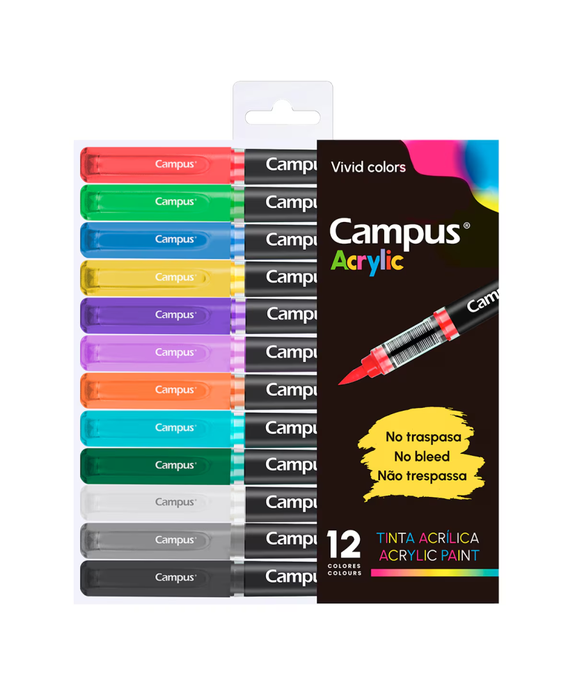 Rotuladores Acrílicos Campus Acrylic pincel 12 colores básicos