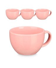4 Taza Grande 480 Ml Cerámica Café Té XL Porcelana Color Rosa Taza Sopa Con Asa