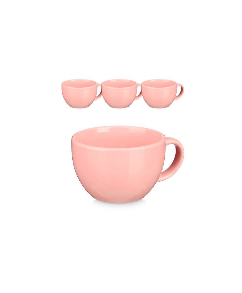 4 Taza Grande 480 Ml Cerámica Café Té XL Porcelana Color Rosa Taza Sopa Con Asa