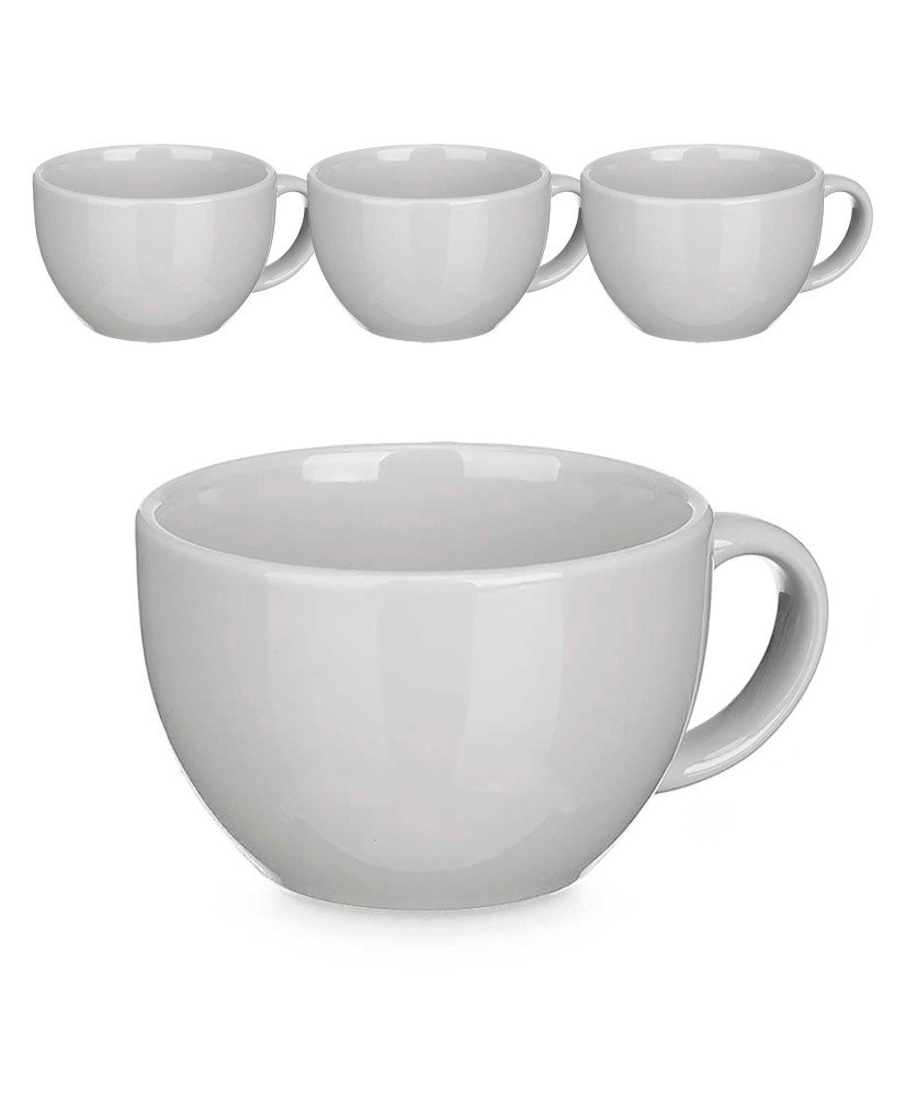 4 Taza Grande 480 Ml Cerámica Café Té XL Porcelana Color Gris Taza Sopa Con Asa