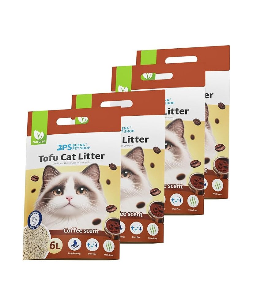 Arena Aglomerante para Gatos Arena 6L de Tofu para Gatos sin Polvo Fácil (Cafe, 4 Pcs)