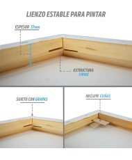 Lienzos Para Pintar 70x100 CM Bastidor Madera 37 MM Algodón Blanco Preimprimado