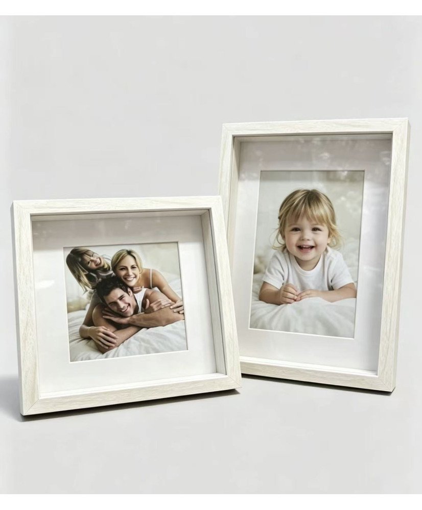 Marco con profundidad 10x15 cm  -  30x40cm ( Blanco  madera con paspartu)