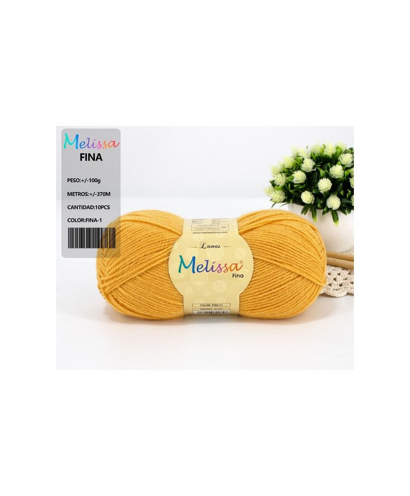 Melissa Lana Fina Hilo 100% Acrilico Ovillo de Lana (1u * 100g) Premium para DIY Tejer y Ganchillo,350m
