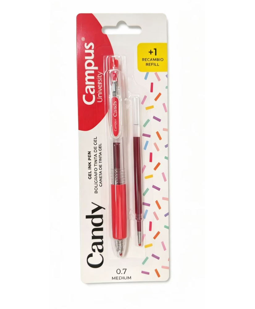 Bolígrafo Tinta Gel Campus Candy Blíster Rojo + Recambio