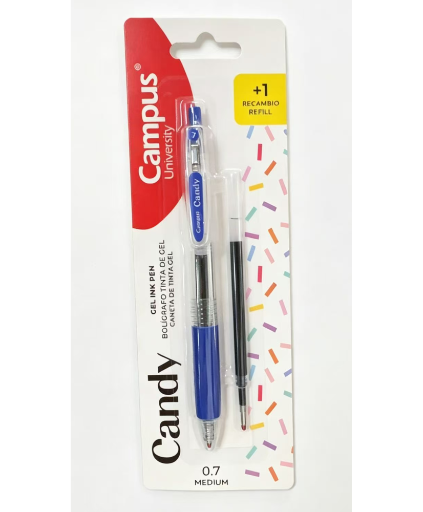 Bolígrafo Tinta Gel Campus Candy Blíster Azul + Recambio