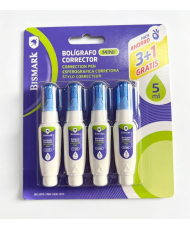 Bismark Pack de 4 Mini Boligrafos Correctores 5ml - Punta Metalica - Alta Precision