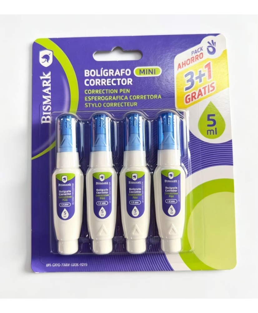 Bismark Pack de 4 Mini Boligrafos Correctores 5ml - Punta Metalica - Alta Precision